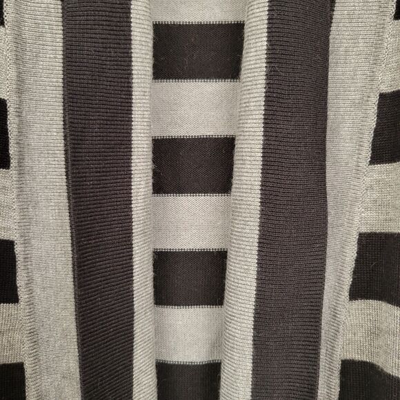 Pointelle Cardigan Women's Large Gray Black Open Front Striped Office Layer - Picture 4 of 6